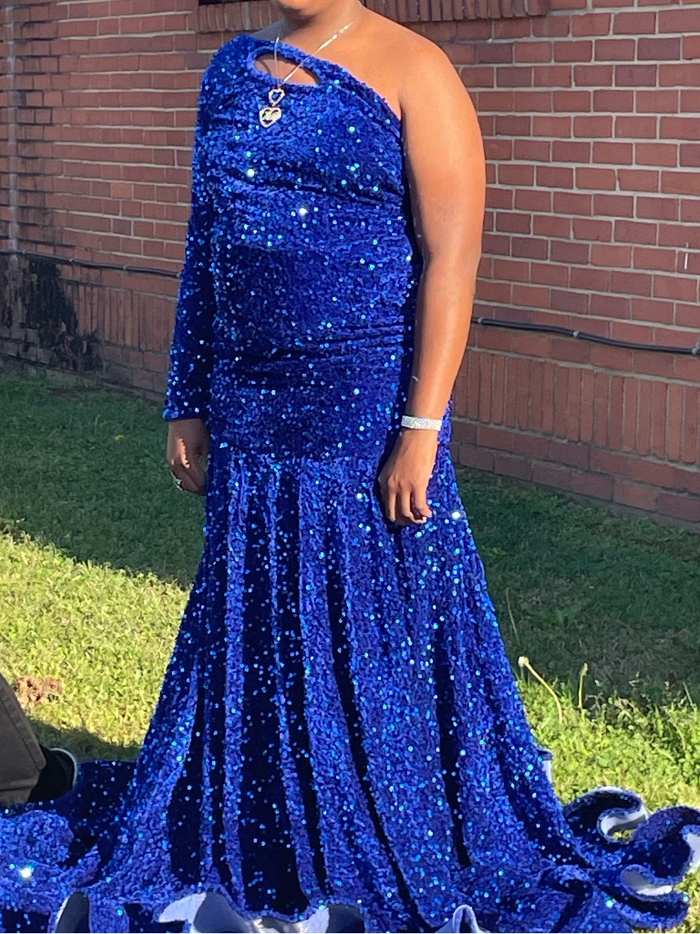 Royal Blue One-Shoulder Sequin Dress